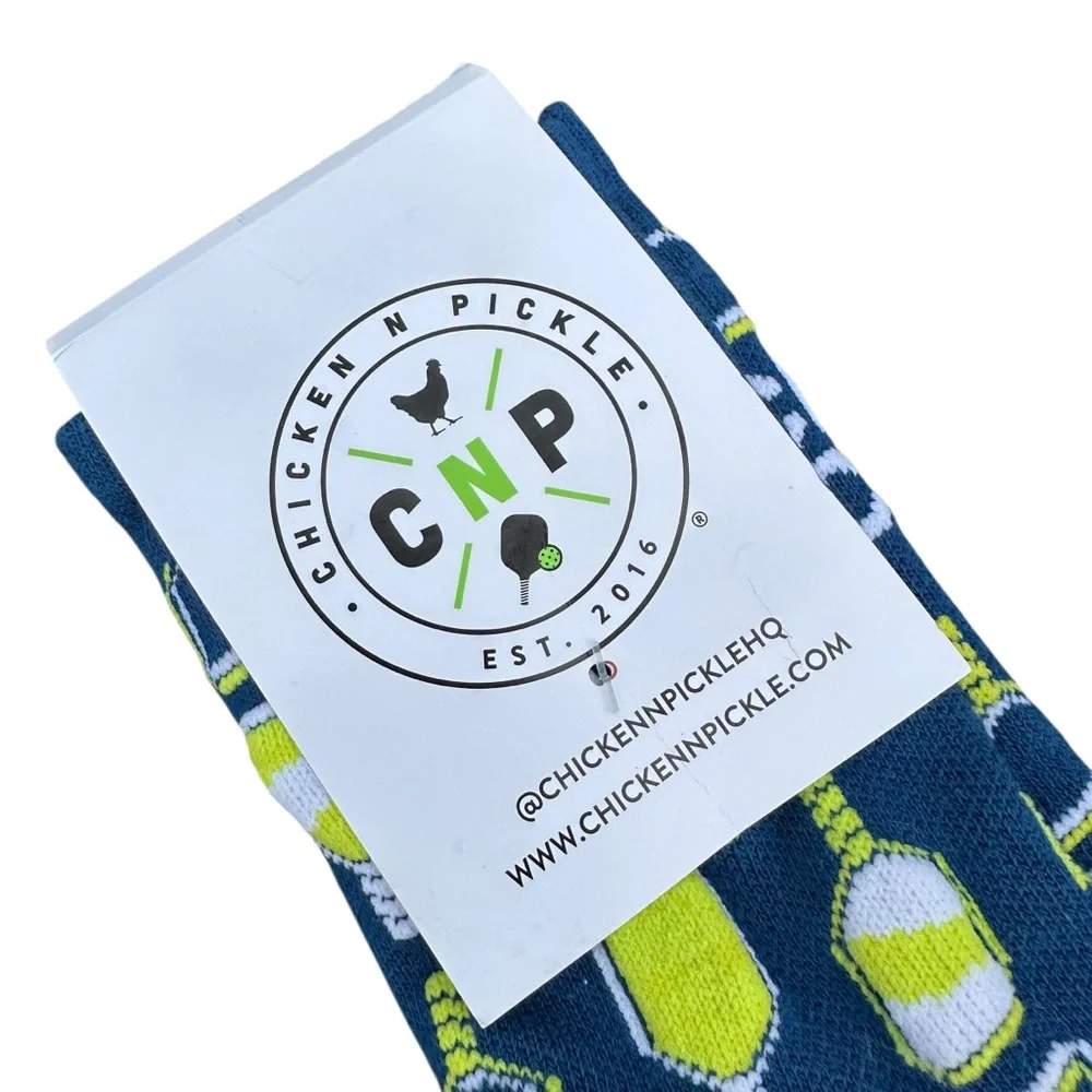 Chicken N Pickle pickleball blue green crew socks adult unisex 7W - 12.5 Men's